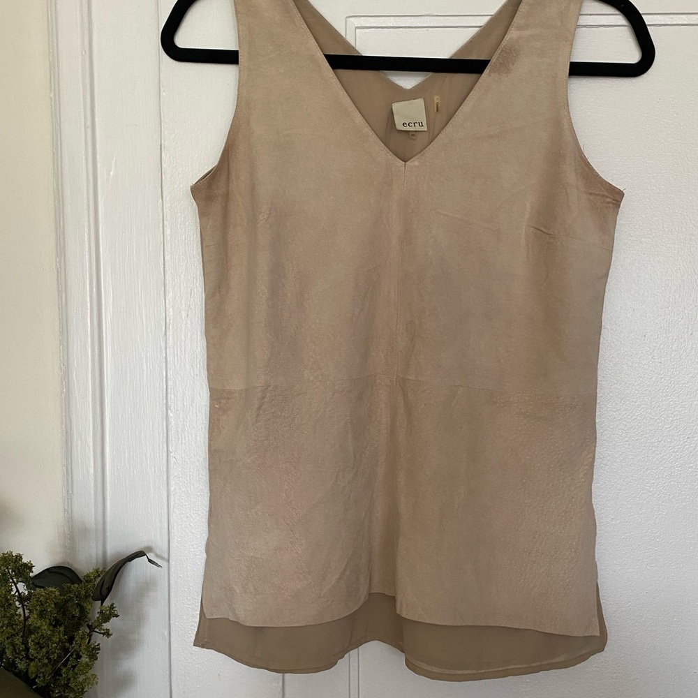 Ecru Tan Suede V-Neck Sleeveless Top, Sz XS